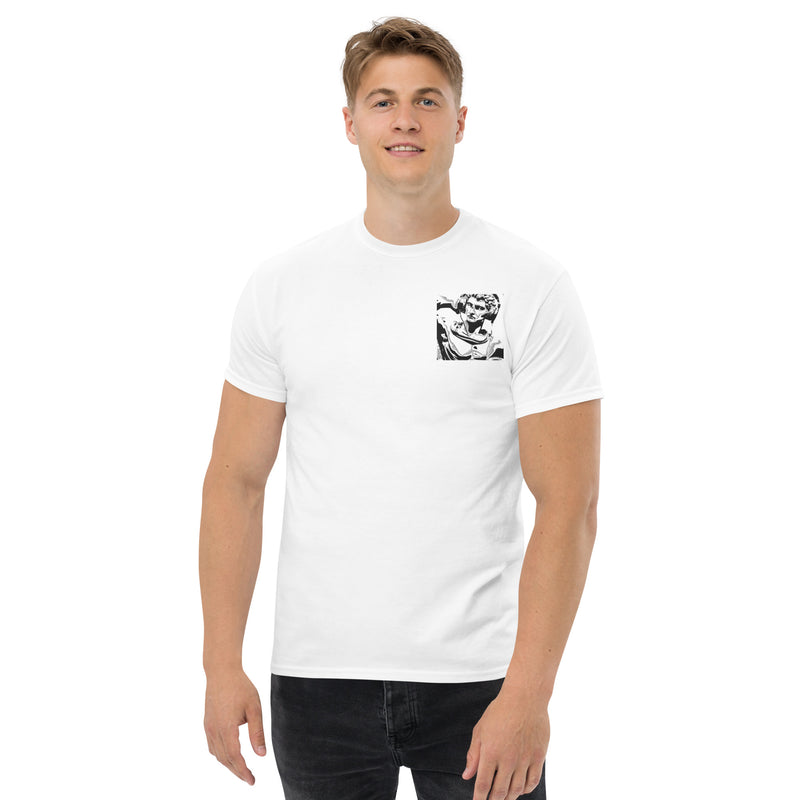 T-Shirt Bordada Cinzenta  Estátua com Fones Masculina